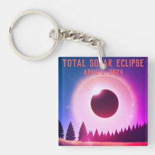 Retro Total solar eclipse April 8, 2024 landscape Key Ring