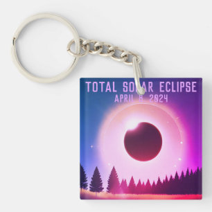 Retro Total solar eclipse April 8, 2024 landscape Key Ring