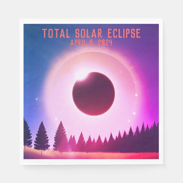 Retro Total solar eclipse April 8, 2024 landscape Napkin (Front)