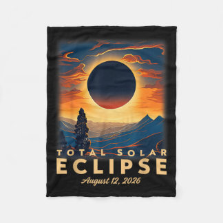 Retro Total Solar Eclipse August 12 2026 Astronomy Fleece Blanket