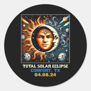 Retro Total Solar Eclipse Comfort Texas Classic Round Sticker