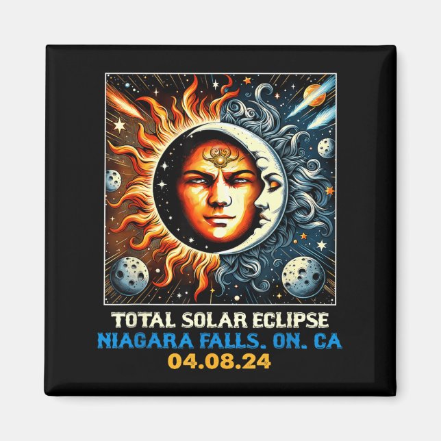 Retro Total Solar Eclipse Niagara Falls Ontario Magnet (Front)