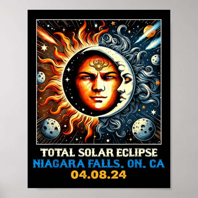 Retro Total Solar Eclipse Niagara Falls Ontario Poster (Front)