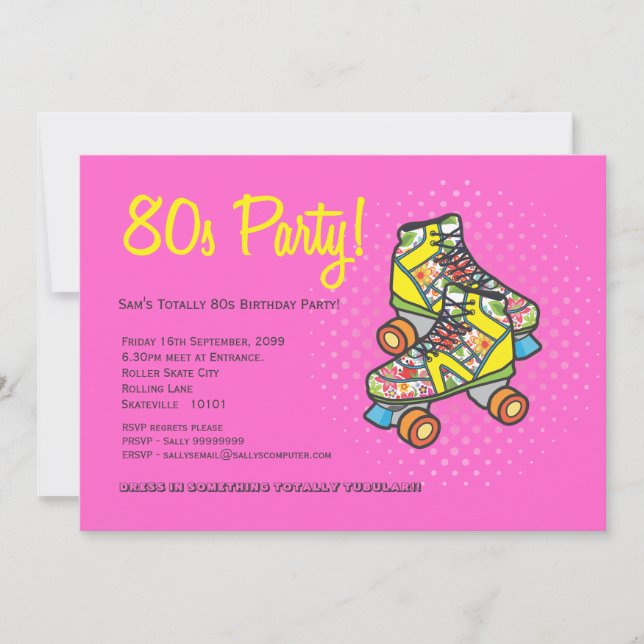 Retro Totally 80's Roller Skates Birthday Party Invitation (Front)