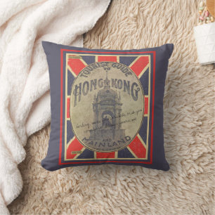 Retro Tourist Guide to Hong Kong with Union Jack  Cushion
