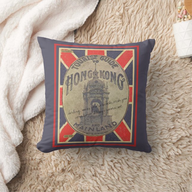Retro Tourist Guide to Hong Kong with Union Jack  Cushion (Blanket)