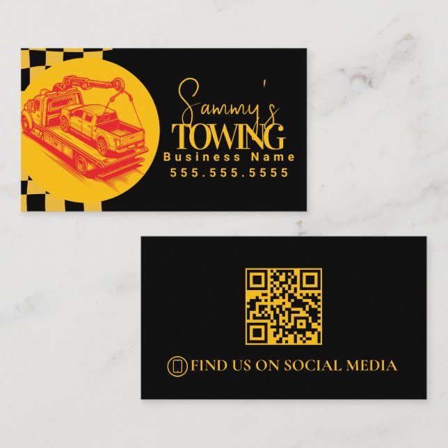 Retro Towing Services QR Code Business Card (Front/Back)