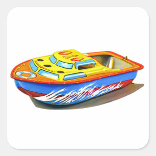 RETRO TOY BOAT T-SHIRT SQUARE STICKER