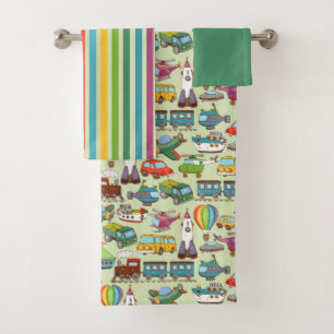 Retro Toys & Stripes Bathroom Towel Set