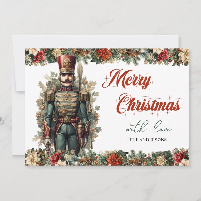 Retro traditional classic Christmas nutcracker Holiday Card (Front)