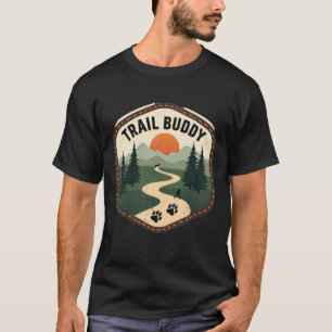 Retro Trail Buddy Dog Hiking Nature Patch Graphic T-Shirt