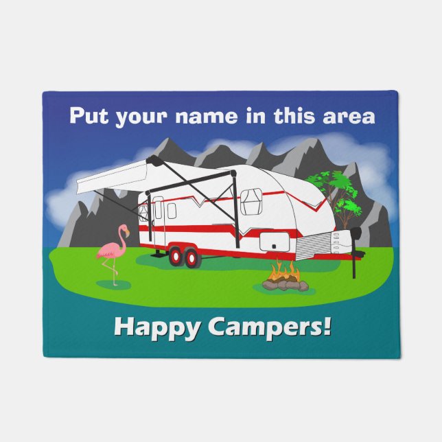 Retro trailer doormat, red, dual axle, 18" x 24" doormat (Front)