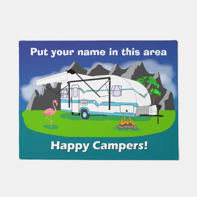 Retro trailer doormat, teal, single axle, 18 x 24 doormat (Front)