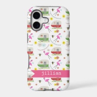 Retro Trailer & Flamingos Pattern
