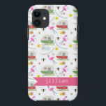 Retro Trailer & Flamingos Pattern iPhone 11 Case<br><div class="desc">This product features a pattern which incorporates illustrations of retro vintage inspired camper trailers,  pink flamingos,  bees,  and flowers.</div>