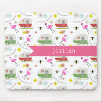 Retro Trailer & Flamingos Pattern