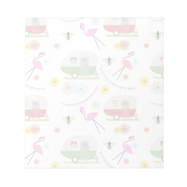 Retro Trailer & Flamingos Pattern Notepad (Front)