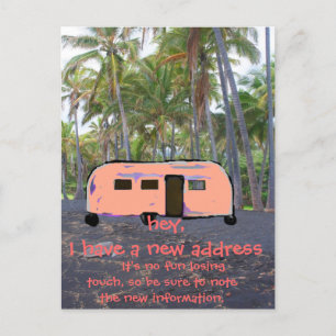 Retro Trailer Hawaiian Palm Tree New Home Announcement Postcard