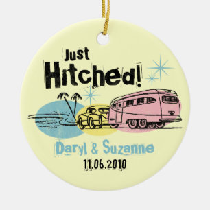 Retro Trailer Just Hitched Personalised Ornament