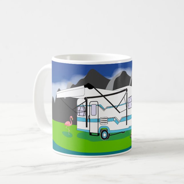 Retro trailer, teal, single axle coffee mug (Front Left)