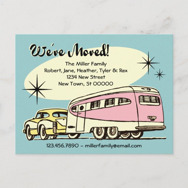Retro Trailer We've Moved Announcement Postcard (Front)