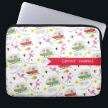 Retro Trailers Personalised Electronics Bag<br><div class="desc">An electronics bag featuring illustrations of vintage campers,  pink flamingos,  flowers,  and bees.  Personalise with your name on front.</div>