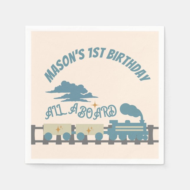Retro Train Kids Birthday Party  Napkin (Front)