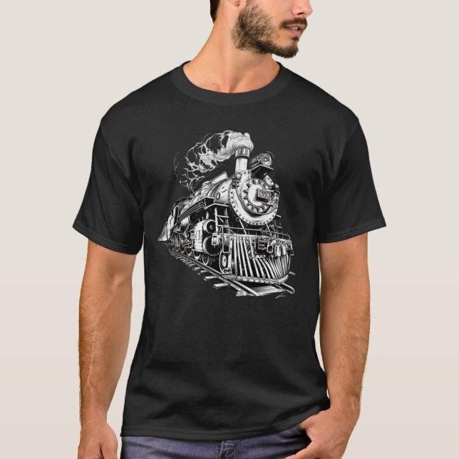 Retro Train Locomotive Railfan T-Shirt (Front)