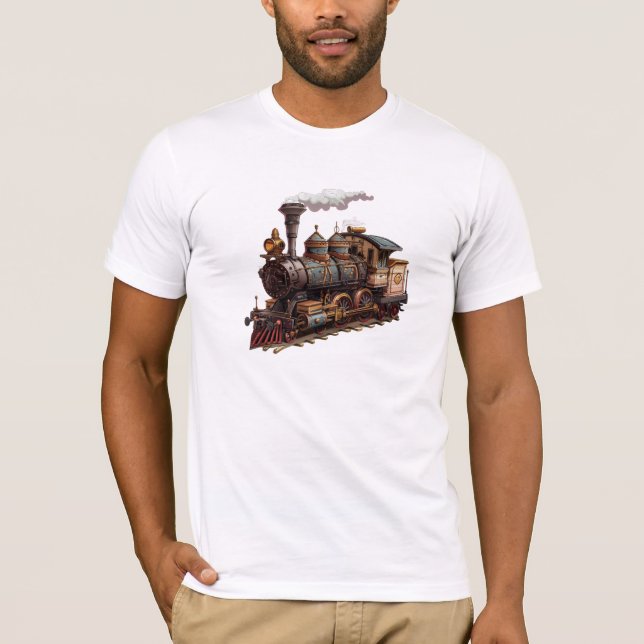 Retro Train Locomotive Railfan T-Shirt (Front)