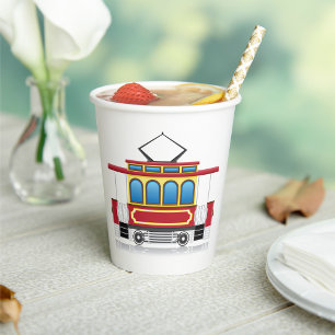 Retro Tram Illustration Paper Cups