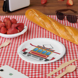 Retro Tram Illustration Paper Plate