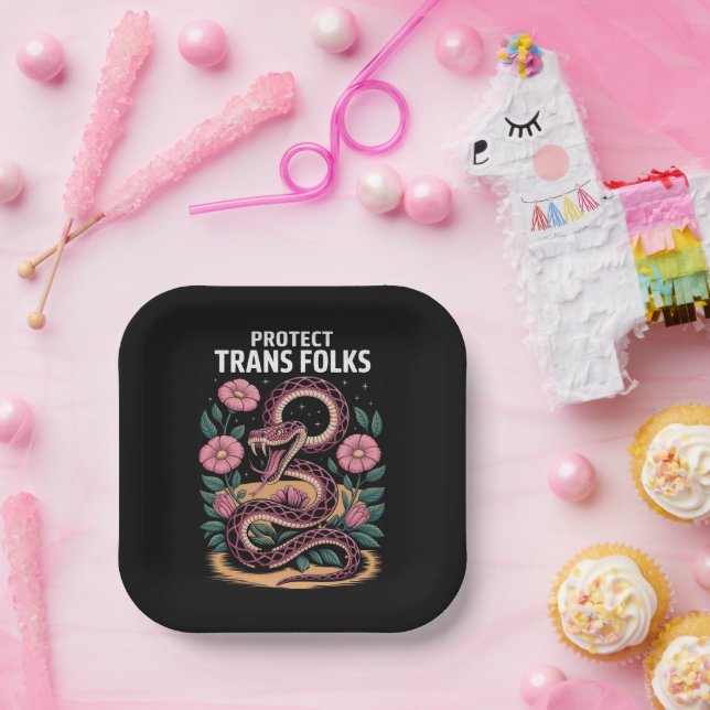 Retro Trans Pride Trans Right Protect Trans Folks Paper Plate (Party)