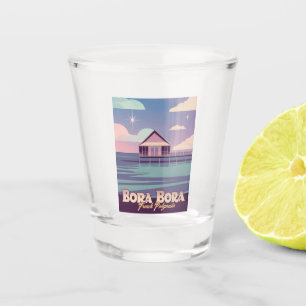 Retro Travel 80s Neon Bora Bora French Polynesia Shot Glass