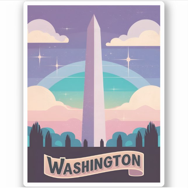 Retro Travel 80s Neon Washington Monument Lofi Art (Front)
