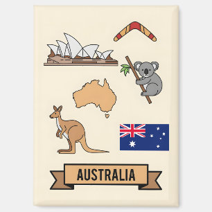 Retro Travel Australia Iconic National Symbols Magnet