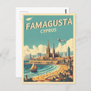 Retro travel Famagusta Beach Cyprus gifts Postcard