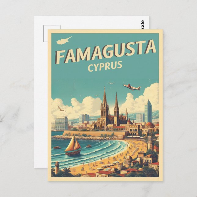 Retro travel Famagusta Beach Cyprus gifts Postcard (Front/Back)