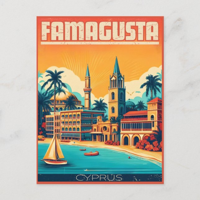 Retro travel Famagusta Beach Cyprus gifts Postcard (Front)