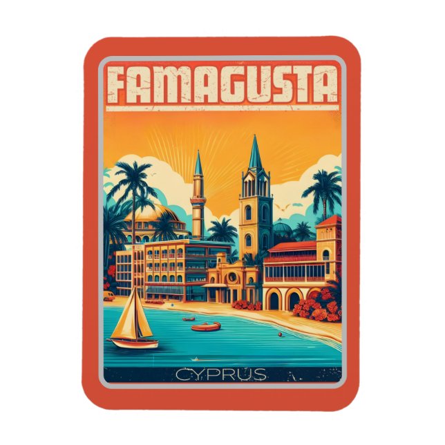 Retro travel Famagusta Beach Cyprus souvenirs gift Magnet (Vertical)