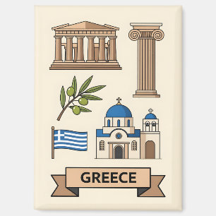 Retro Travel Greece Iconic National Symbols Magnet