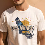 Retro Travel Iconic Delaware Graphic T-Shirt<br><div class="desc">Show your First State pride with this Retro Travel Iconic Delaware Graphic T-Shirt. Featuring a vintage-inspired design that captures the unique charm and coastal beauty of Delaware, this shirt is perfect for travelers and residents alike. Made from high-quality materials for a comfortable fit, it's ideal for casual outings, travel, and...</div>