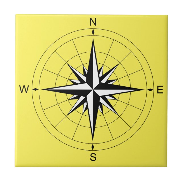 Retro Travel Illustration - Compass Rose Ceramic Tile (Front)