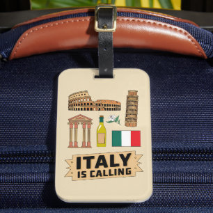 Retro Travel Italy Iconic National Symbols Luggage Tag