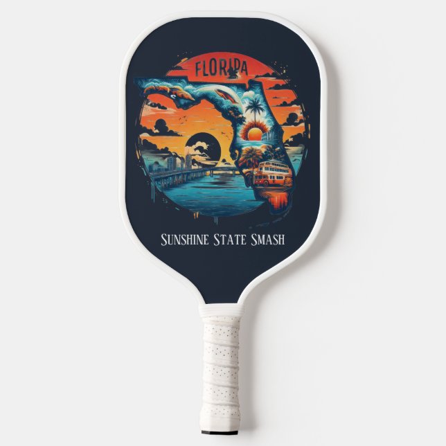 Retro Travel Map of Florida State   Pickleball Paddle (Back)