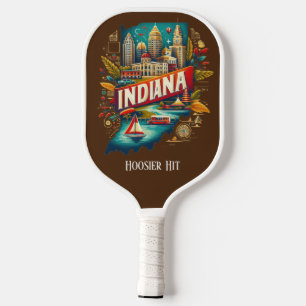 Retro Travel Map of Indiana State Pickleball Paddle