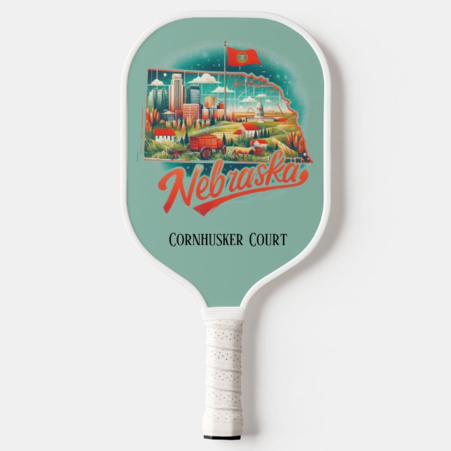 Retro Travel Map of Nebraska State   Pickleball Paddle (Back)