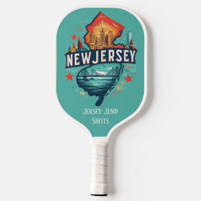 Retro Travel Map of New Jersey State   Pickleball Paddle (Back)