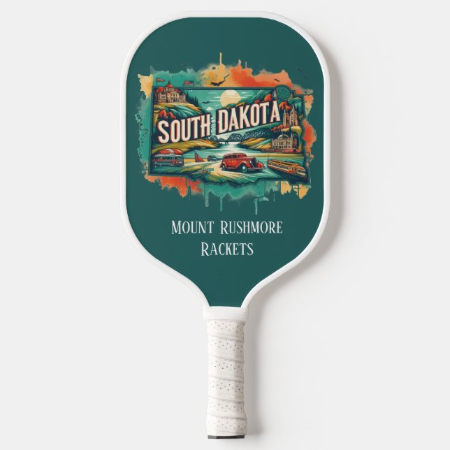 Retro Travel Map of South Dakota State   Pickleball Paddle (Front)