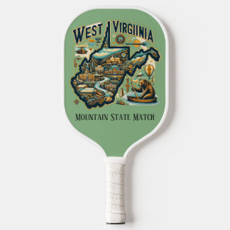 Retro Travel Map of West Virginia State   Pickleball Paddle