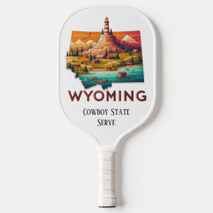 Retro Travel Map of Wyoming State   Pickleball Paddle